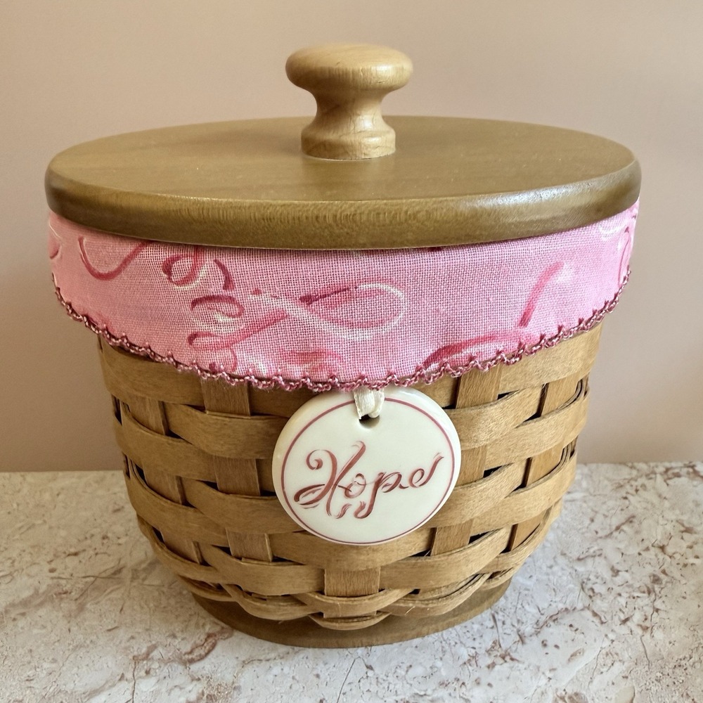 Longaberger Horizon of Hope Basket with Wood Lid Liner Ceramic Tie On Charm
